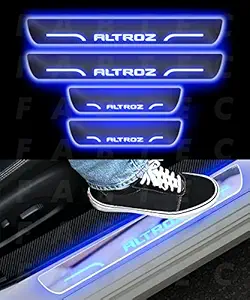 Fabtec Car Door Foot Step Led Sill Plate Compatible for Tata Altroz (Set of 4) (Blue)