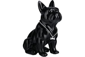 SHENGTIAN Statua Bulldog Francese - Scultura Moderna in Resina Con Collana Argentata, Statuetta Decorativa Per Soggiorno, Ufficio, Camera Da Letto E Corridoio