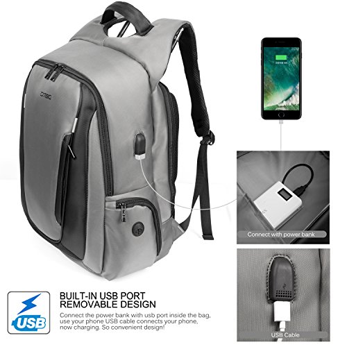 DTBG 17,3 Zoll Laptop Rucksack mit USB Port Nylon Rucksack Reise Rucksack Wasserdicht Rucksack für 17 – 17,3 Zoll HP / Dell / Asus / Lenovo / Männer / Frauen (Schwarz) - 2