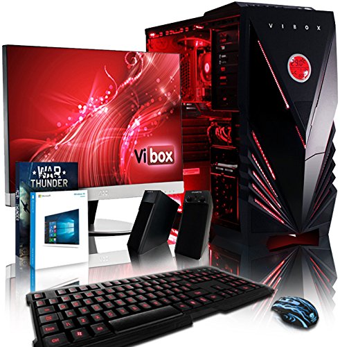 VIBOX Rapid Komplett-PC Paket 9 Gaming PC - 4,2GHz Intel i7 Quad Core CPU, GTX 1050 GPU, Super, Desktop Gamer Computer mit Spielgutschein, 23" Monitor, Gamer Tastatur & Mouse, Windows 10, Rot Innenbeleuchtung, lebenslange Garantie* (3,6GHz (4,2GHz Turbo) Superschneller Intel i7 7700 Kabylake Quad 4-Core Prozessor CPU, Nvidia GeForce GTX 1050 2GB Grafikkarte GPU, 16GB DDR4 2133MHz RAM, 2TB (2000GB) SATA III 7200rpm Festplatte, 400W 85+ Netzteil, Vibox rotes Gehäuse, B250 Mainboard)
