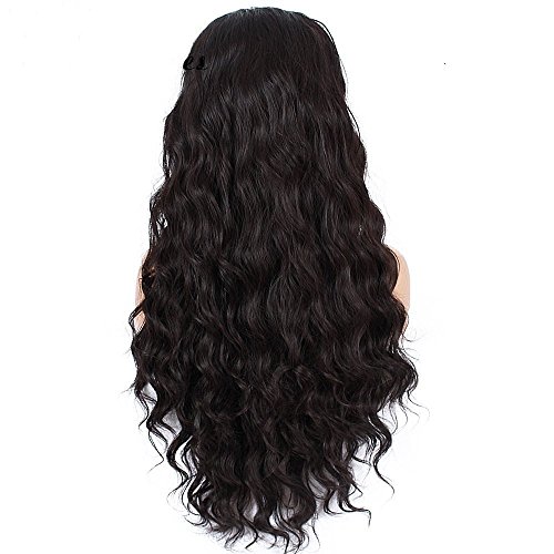 Life Diaries 250%Density Fashion Long Natural Wave 10%Human Hair+90%Heat Resistant Fiber Glueless Lace Front Synthetic Wig For Women(26″,Black) - 3