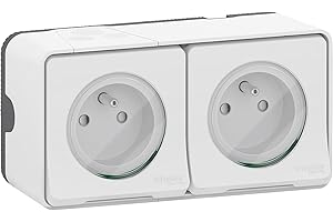 Schneider Electric Mureva Styl MUR36027 Mureva Styl, doble toma de corriente, precableada, 2P+T, estándar FR, 16A, IP55, conexión rápida, blanco Mureva Styl - saliente - IP55 - IK08 - blanco