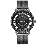 Taylor Cole Damen Armbanduhr Schwarz Quarz Edelstahl, Skelett Quarzuhr mit großes Ziffernblatt für Frauen TC132