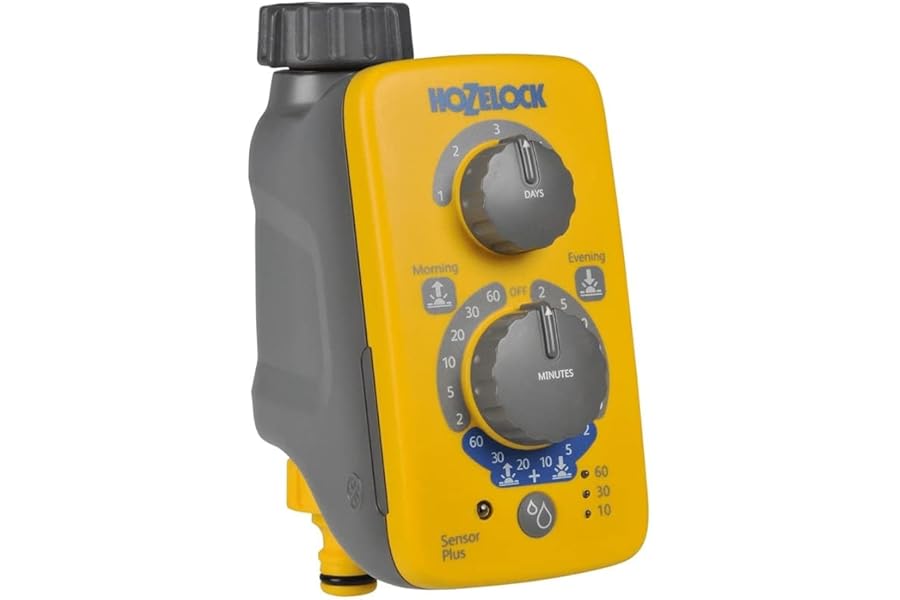 HOZELOCK - Watering Timer Sensor Controller Plus : Automatic and Easy Watering with its Light Sensor, Adjustable Watering at Sunrise and/or Sunset, Manual Watering Function [2214 0000]