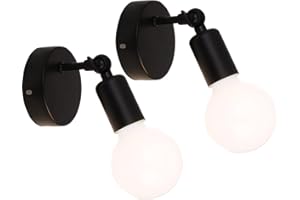 iDEGU 2 Pezzi Applique da Parete Vintage E27 Lampada da Parete Interno Orientabile a 180° Lampada da Muro Industriale per Soggiorno Camera da Letto Corridoio (Nero)
