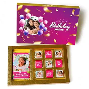 Katha Chocolates Happy Birthday Personalized Gifts Customized with Name Photo Message Perfect Present for Birthday Janamdin Uphaar for loved ones Mother Father Wife Husband Boyfriend Girlfriend Daughter Son - 1 Bar + 9 Cubes Assorted Chocolates Box