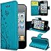Produktbild SMART LEGEND iPhone 4S/4 Lederhülle Schmetterling Weinstock Premium Schutzhülle Wallet Case Blau Muster Design Etui Brieftasche Ledertasche mit Handschlaufe Neu Zubehör im Bookstyle Cover Schale mit Ständer Standfunktion Etui Karten Slot und Magnetverschluss Flip Case