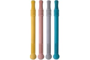 TIANBI 4 tubos de mordedor huecos, dentición, juguetes sensoriales para masticar bebés a partir de 0 meses, a prueba de refrescos, texturas suaves, varita molar para bebés y niños pequeños