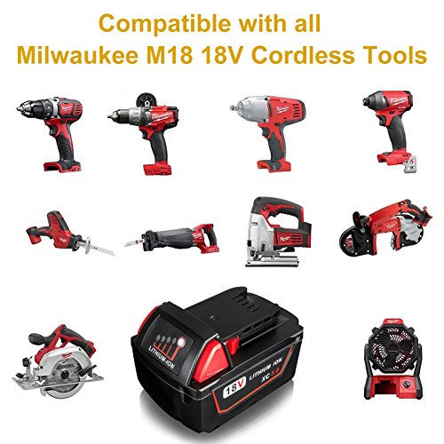 FLAGPOWER 18V 5.0Ah Werkzeug Batterie Ersatz Milwaukee Akku 18V für Milwaukee M18 XC 48-11-1815 48-11-1820 2601 2610 2611 2620 2630 2650 (5000mAh 2 Stück) - 6