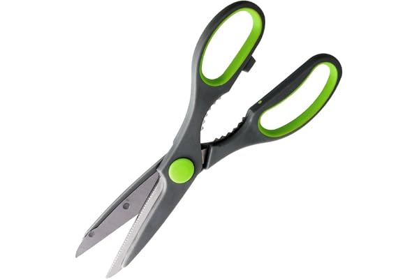 Nirosta 48133 Ciseaux de cuisine avec décapsuleur intégré, ciseaux de cuisine, ciseaux, décapsuleur, Acier inoxydable, Polypropylène, Gris, Vert, 21 cm