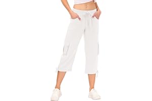 JINSHI Pantalons Femme Pantacourt Cargo d'été 3/4 Long Capri Pantalon avec Plusieurs Poches