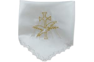 ‎MAMEMI Christening Satin Candle Cloth [34 x 34 cm, White with Gold Embroidery] - for Baptism Candle or Communion Candle - MaMeMi Religious Collection