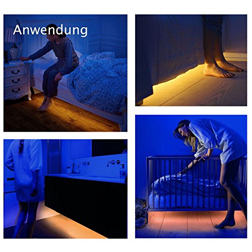 Bewegung aktiviert Bett Licht, ALED LIGHT Flexible LED Streifenlicht, Auto Ein/Aus Bewegungsmelder Nachttischlampe, Bewegung aktivierte LED-Lichtleiste (1.2M *2 Warmweiß) - 7