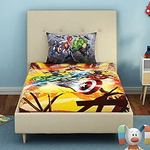 SPACES Marvel 100% Cotton Single Bedsheet with Pillow Covers Stain Release Breathable Fabric Skin Safe Printed(152CMX224CM/43CMX68CM) - Chrome