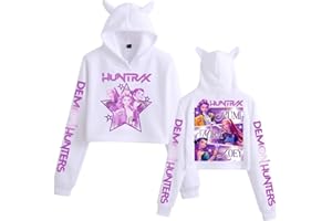 VOULKCO Katzenohren-Sweatshirt D-De-m-on H-Hun-ters Fanmerch Mira Rumi Zoey Huntrix Druck Navel Tops Katze Ohr Sweater Mode Mädchen Sweater Kawaii Casual Langärmel Rollenspiel Hoodie