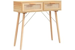 ‎VIDAXL vidaXL Stolik konsolowy, brązowy, 80x30x75 cm, lita sosna i rattan