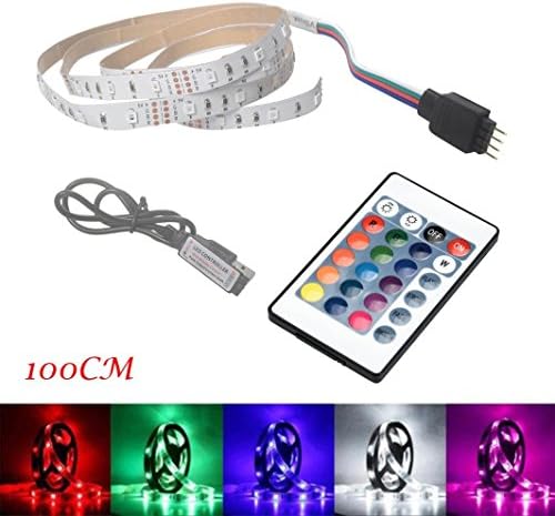 Gaddrt 100CM 60LED/meter USB LED Strip Light TV Back Lamp 2835RGB Colour Changing with 24 Key Remote Control (E)