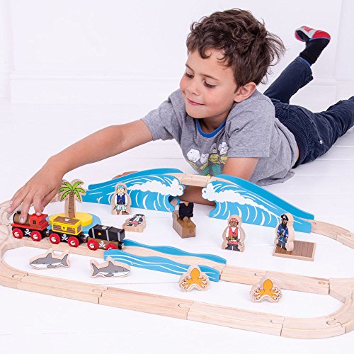 Bigjigs Rail Wooden Pirate Train Set - 42 Play Pieces