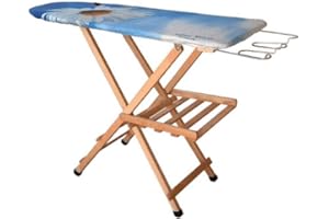 DELTA Asse da stiro in faggio con piano in legno massello e poggiaferro in ferro misura 20x33 color naturale grezzo