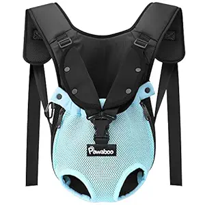 Pawaboo Pet Carrier Backpack, Adjustable Pet Front Backpack Cat Dog Carrier Backpack Safety Travel Bag, Legs Out, Easy-Fit for Traveling Hiking Camping for Small Medium Dogs Puppies - Medium, Blue