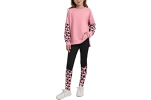 Naiyafly Girls Clothes Set Kids Tracksuit Long Sleeve Print Sweatshirt and Sweatpants Legging Loungewear Activewear Fall Winter 2 Piece Outfit for Teen Girls 6-13 Years