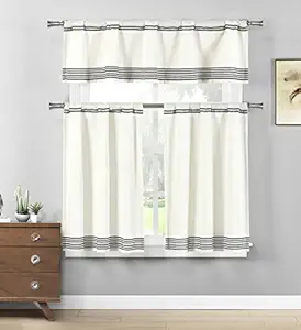 HOME MAISON - Wilmont Striped Kitchen Window Curtain Tier & Valance Set, 2 29 x 36 | 1 58 x 15, Black