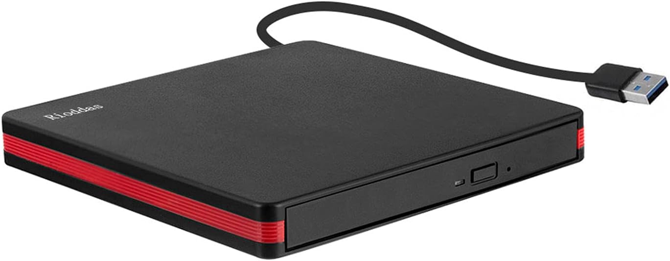 Rioddas External CD Drive, USB 3.0 Portable CD/DVD +/-RW Drive Slim DVD/CD ROM Rewriter Burner for Laptop Desktop PC Windows and Linux OS Apple Mac Macbook Pro