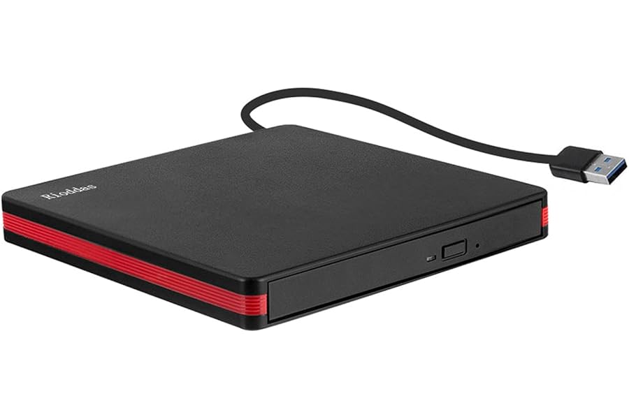 Rioddas External CD Drive, USB 3.0 Portable CD/DVD +/-RW Drive Slim DVD/CD ROM Rewriter Burner for Laptop Desktop PC Windows and Linux OS Apple Mac Macbook Pro