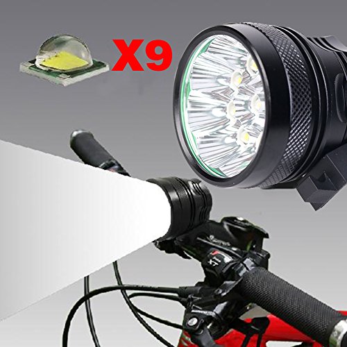MAIKEHIGH LED Fahrradbeleuchtung / Stirnlampe mit 9 LEDs, 12000 Lumen, Schnellbefestigung / Stirnband und Lithium-Ionen-Akku - 2
