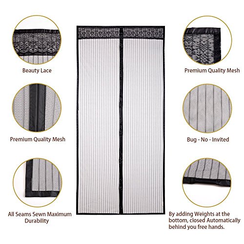 Fontic 90x210cm Fliegengitter Tür Moskitonetz Tür Insektenschutz Magnet Vorhang mit Magnetverschluss mit extra Klettverschluss und Reißnägel für Balkontür Terrassentür Wohnzimmer Schwarz - 2