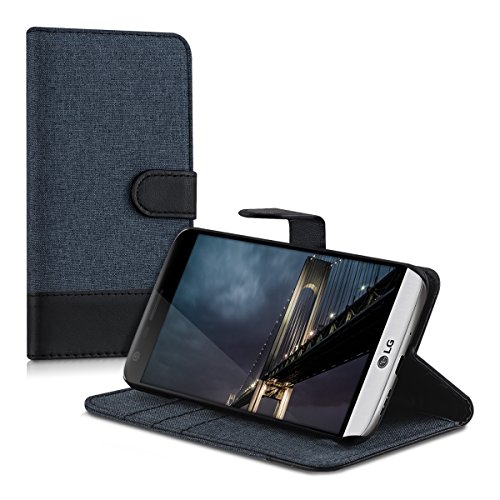 kwmobile Funda para LG G5   G5 SE - Carcasa de Tela y  Cuero sint  tico  - con Tapa y  Tarjetero   Azul Oscuro Negro 