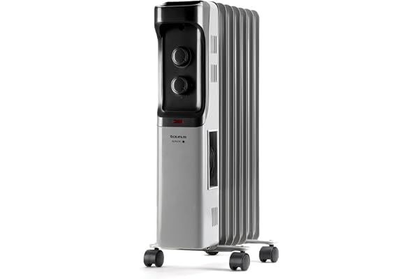 Taurus - Radiateur à bain d'huile Alpatec Dakar 1500 W | 7 éléments | 3 niveaux | Thermostat réglable | Protection anti-basculement & surchauffe | Jusqu'à 15 m² | Minuterie | Gris