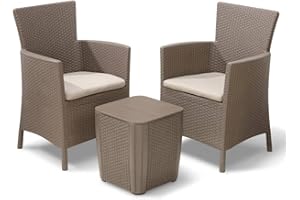 Allibert Balkonmöbel Set Rattan, Iowa Balcony, Beige, 3-teiliges Set Balkonmöbel, Rattan, platzsparend