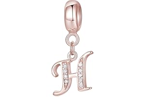 Symretie Femmes Rose Gold Charm Pendentif Lettres A-Z 925 Charms en argent sterling Compatible avec les bracelets et le collier européens