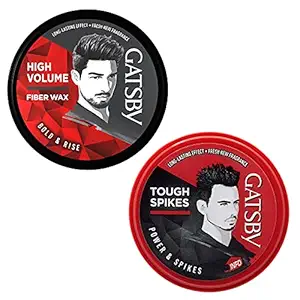 Gatsby Hair Styling Fiber Wax - Bold & Rise 75gm With Hair Styling Wax - Power & Spikes 75gm | For High Volume & Tough Spikes Style | Non Sticky, Re-Stylable & Easy to Wash Off | Made in Indonesia | Pack of 2