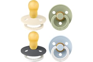 BIBS Dummies Colour 4-Pack, BPA Free Dummy Pacifier, Round Nipple Soothers, Natural Rubber Latex, Made in Denmark. 18+ Months (Pack of 4), Iron Glow Mix