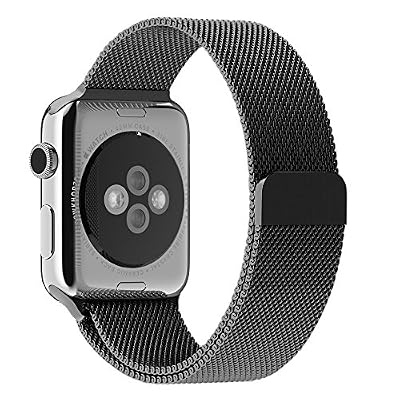 CRESTED Apple Watch Bracelet, avec le Fermoir Magnétique Unique, JETech 42mm Strap Acier Inoxydable Band pour Apple Watch de Tous les Modèles Aucune Boucle nécessaires (Noir)