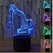 Produktbild WAOBE Bagger Form 3D Wirkung Illusion Lampen 7 Farben Led Nachtlicht Touch-schalter Schlafzimmer Schreibtisch Beleuchtung für Kinder Weihnachtsgeschenke