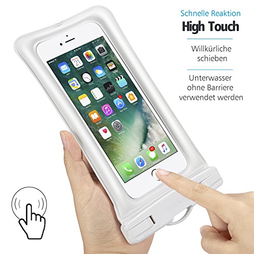 Custodia impermeabile Airbag Galleggiamento Universale per Fino a 6 Pollici Cellulare/Smartphone, NINE-UP Waterphoof Cover Case Custodia Impermeabile Permette il Riconoscimento Dell'impronta Digitale,Touch Screen Sacchetto Impermeabile Borsa Cellulare per iPhone 7/6/6s/se, Samsung /S7/S7 Edge/S6/J5, Huawei P9/P9 lite/P8, Asus Zenphone ecc(White, 6 inch)