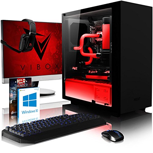 VIBOX Hardline GL770-25 Komplett-PC Paket Gaming PC - 4,5GHz Intel i7 Quad Core CPU, GTX 1070, leistungsfähig, Wassergekühlter Desktop Gamer Computer mit Spielgutschein, 23" Monitor, Gamer Tastatur & Mouse, Windows 10, Weiß Innenbeleuchtung, lebenslange Garantie* (4,2GHz (4,5GHz Turbo) Superschneller Intel i7 7700K Kabylake Quad 4-Core Prozessor CPU, Nvidia GeForce GTX 1070 8GB Grafikkarte, 16GB Team 2133MHz DDR4 RAM, 240GB SSD, 2TB Festplatte, Gewohnheit Wasserkühlung, NZXT Gehäuse)