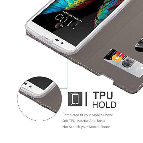 LG K10 2016   M2 Funda Estilo Libro en GRIS NEGRO de Cadorabo  Dise  o TELO-CUERO-ARTIFICIAL      Cubierta Protectora con Cierre Magn  tico  Tarjetero y Funci  n de Suporte     Protecci  n Carcasa Caja Etui Case Cover