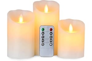 AnnSpa 3 Sets Candela LED Senza Fiamma a Batteria con Telecomando, Cera Vera Mossa tremolante stoppino Sfarfallio Ambra Candele gialla，Cera Unscented per Regalo e Decorazione- Giallo