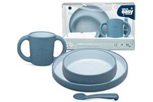 Juego de Vajilla Bebe Interbaby | Set Vajilla Infantil 5 Piezas Plato Llano, Bo, Cuchara, Tenedor y Vaso Antigoteo Aprendizaje | Apta para Microondas y Lavavajillas, Mayores de 6 Meses