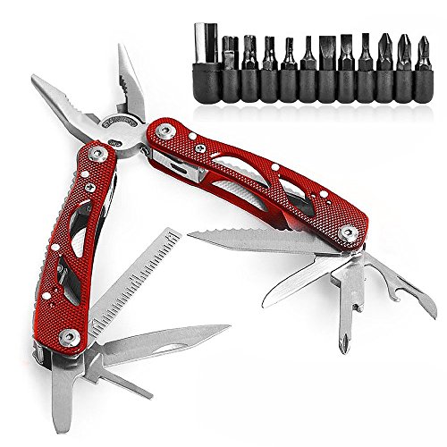KKtick Edelstahl Multifunktionsmesser Tragbar Multiwerkzeug Klappmesser Zange Drahtschneider Schraubenschlüssel Säge Messer für Camping, Indoor&Outdoor (Rote)