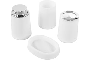 TITA-DONG Set da Bagno, 4 Pezzi Set da Bagno, Accessorio da Bagno in Acciaio Inossidabile Completo, Bottiglia per Lozione da Bagno Portaspazzolino Bottiglia Portasapone, Set di Accessori da Bagno per la(Bianco)