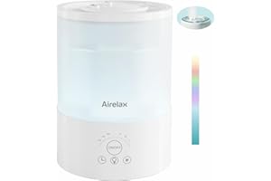 Airelax Humidifier for Bedroom 2.5L Air Humidifiers for Home Cool Mist Humidifier for Bedroom Baby with 360° Dual Nozzles, Top Fill, Quiet Sleep Mode, Auto Shut Off, Oil Diffuser & Night Light