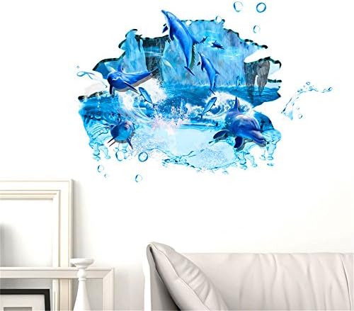 XMJR Dolphin 3D three-dimensional simulation of realistic cartoon wall stickers bathroom toilet against creative decoration stickers waterproof specifications 105*80cm
