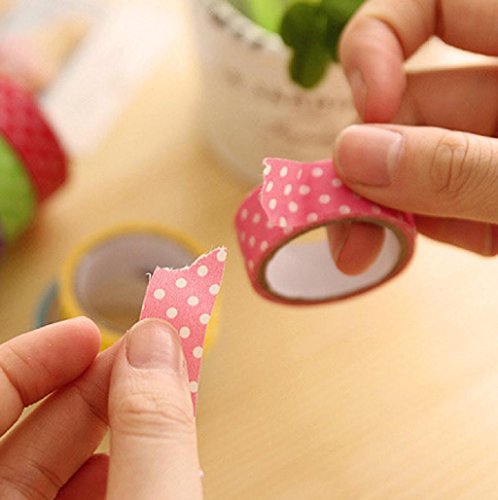 Sannysis   8pcs DIY encaje satinado cinta decorativa  Cinta de dibujos animados etiqueta de papel Dots