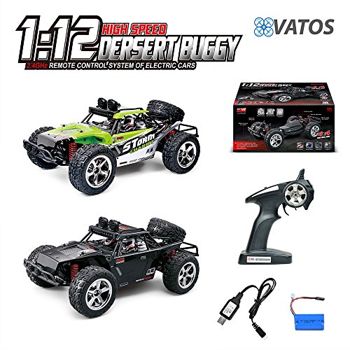 Vatos RC Car Off Road High Speed 4WD 40km/h 1:12 Scale 50M Remote Control 15 Mins Playing Time 2.4GHz Electric Vehicle Buggy Truck with LED Night Vision (Li Battery&USB Cable Included) (BLACK)