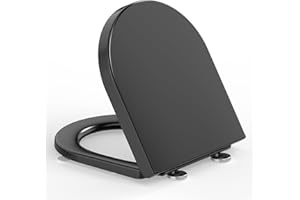 YEAUPE PRO Tapa WC Universal[CORTO], Asiento de Inodoro de Cierre Suave en Forma de D con Liberación Rápida para una Fácil Limpieza, Negro, 43 x 36x4,9 CM